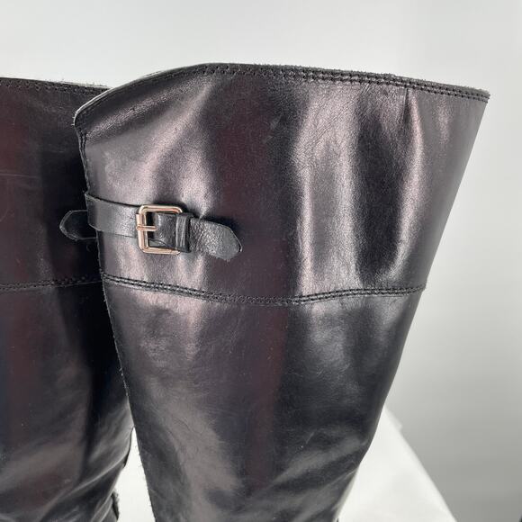 ENZO ANGIOLINI Eero Black Leather Ankle Buckle Harness Knee High Riding Boot 6.5 - Picture 3 of 13